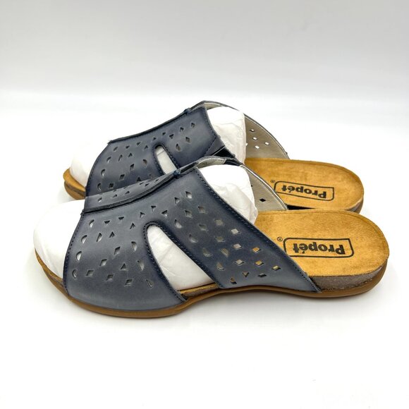 9D 9W 9 WIDE WIDTH Propet Fionna Blue Lasercut Leather Comfort Sandals Shoes - Picture 6 of 14